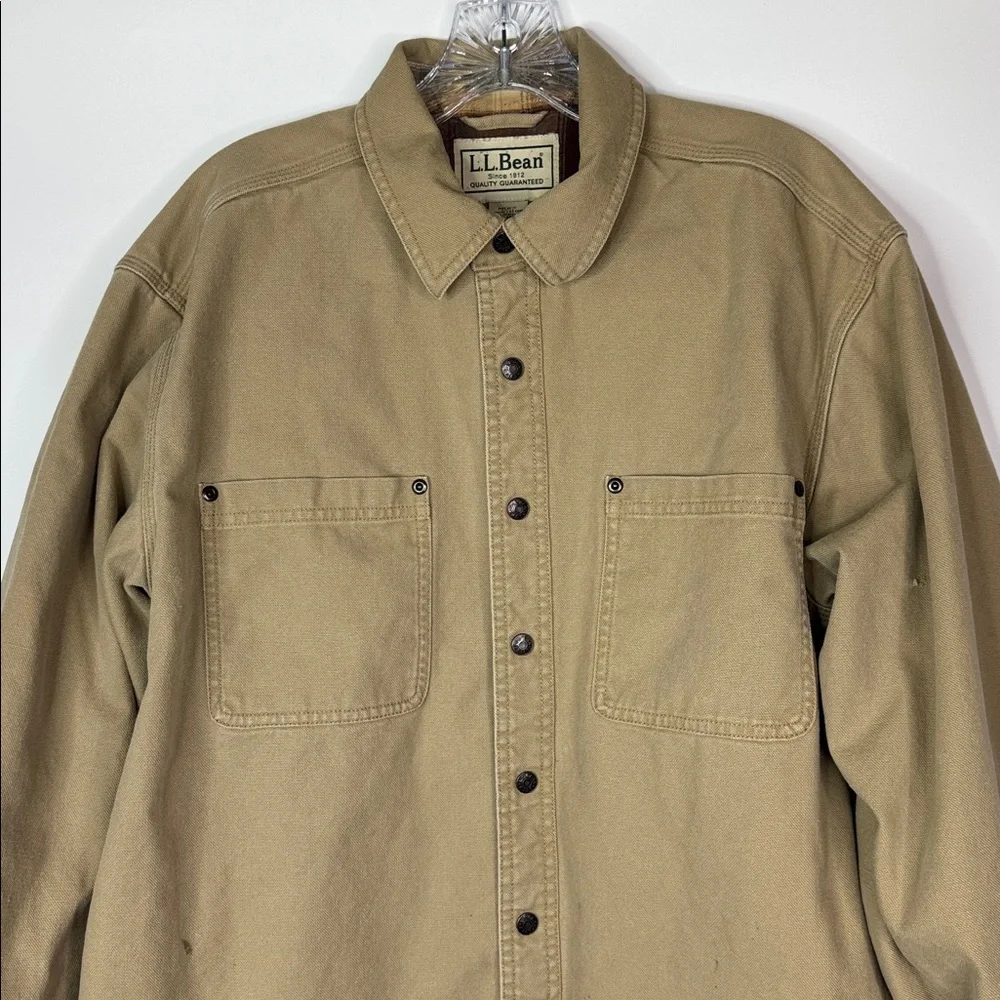 Vintage L.L. Bean Flannel Lined Button Up Canvas Shirt Jacket Large Tall Grunge